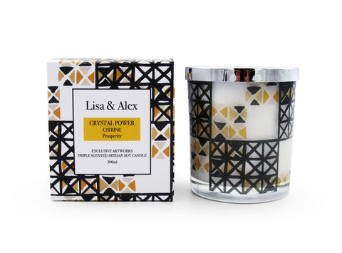 Lisa & Alex Hand Poured Pure Natural Soy Candle with Crystals CITRINE 300g