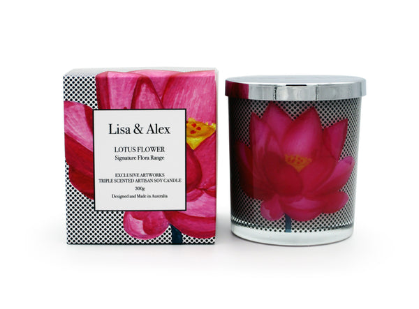 Lisa & Alex Hand Poured Pure Natural Soy Candle LOTUS FLOWER 300g