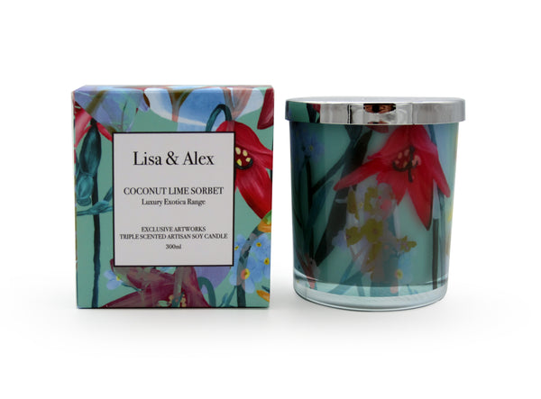 Lisa & Alex Hand Poured Pure Natural Soy Candle COCONUT LIME SORBET 300g